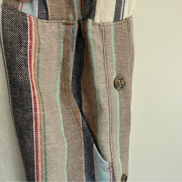 SOFT SURROUNDINGS L Sera Cropped Pants Striped Linen Blend Button Sides Large - Picture 4 of 11
